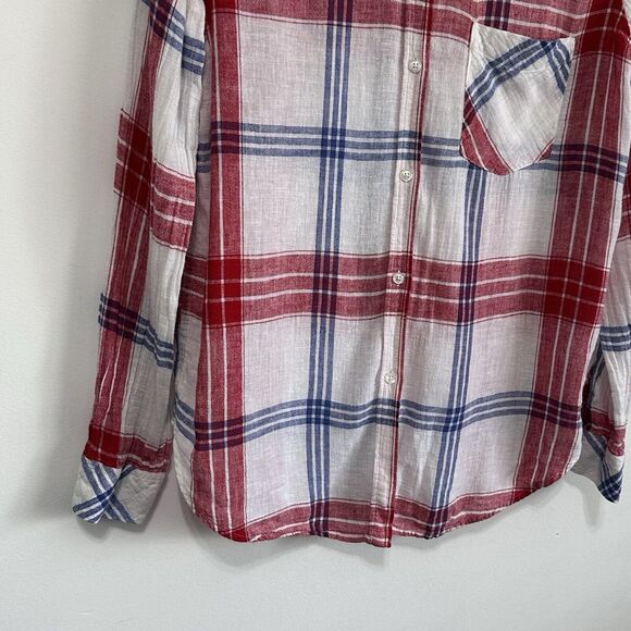 Rails Charli Boyfriend Blouse Top S Linen Blend Button Front Patriotic Casual - Picture 4 of 13